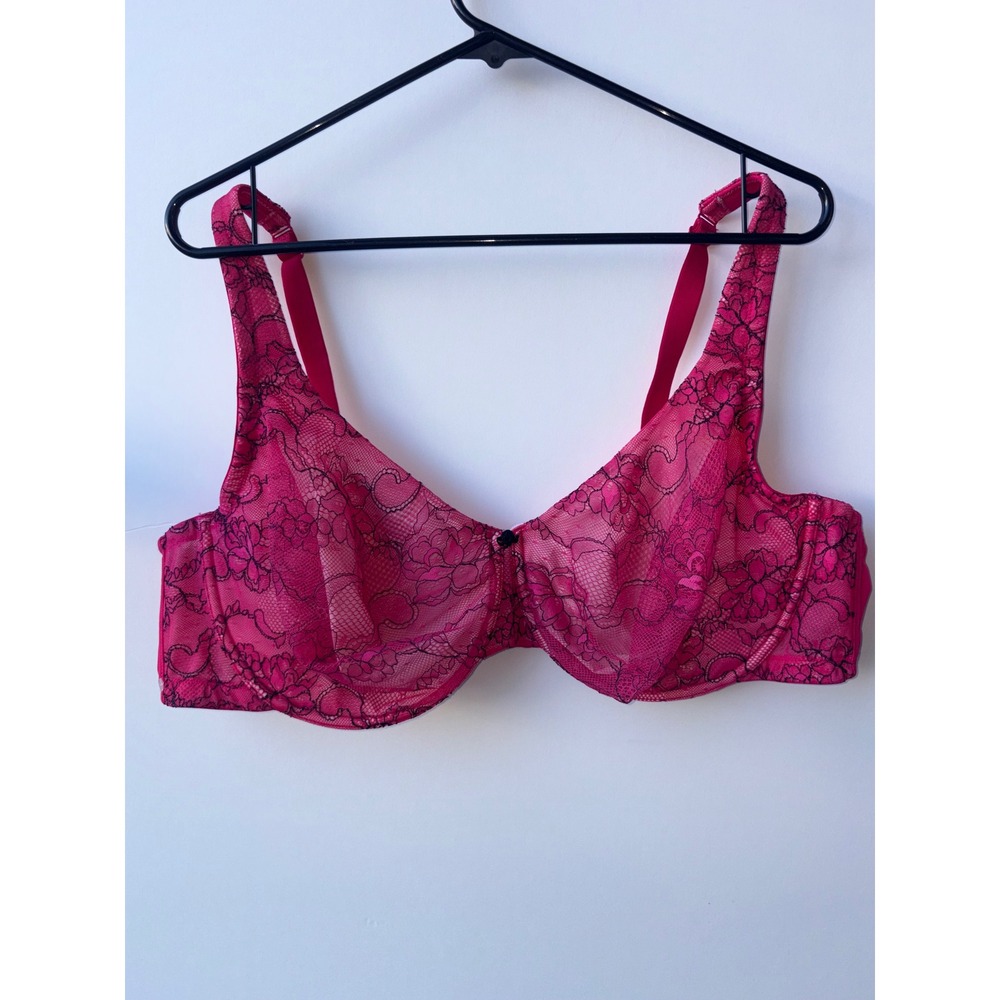 Cacique Intimates Floral Lace Unlined Underwire Full Coverage Bra Pink Black